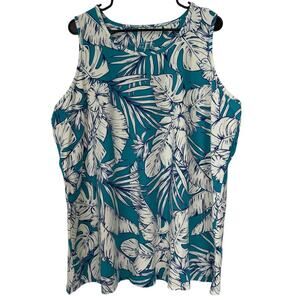 Denim & Company Plus Size Turquoise & Cream Tropical Print Tank Top Size 2XL